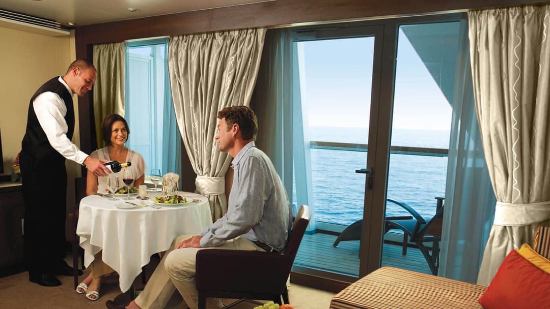 Seabourn Encore Interior In Suite Dining White Drapes