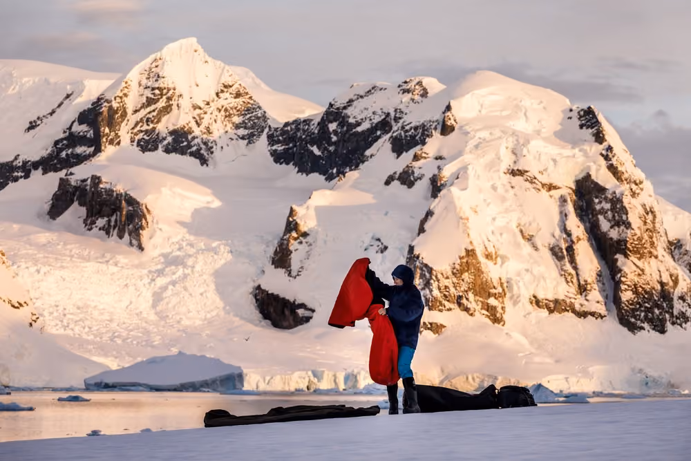 Antarctic Camping - Preparing the bivvy bag at the campsite © Max Draeger - Oceanwide Expeditions.jpeg