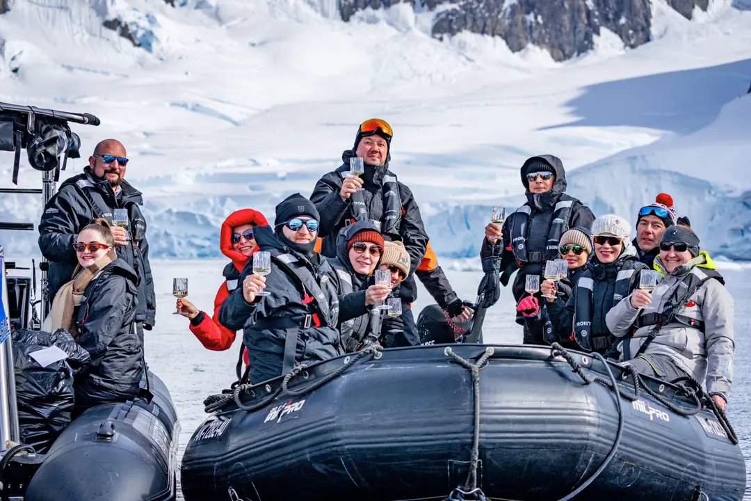 Scenic Ocean Cruises Scenic Eclipse Recess Cove Charlotte Bay Champagne On Zodiacs ©Benn Berkeley 3
