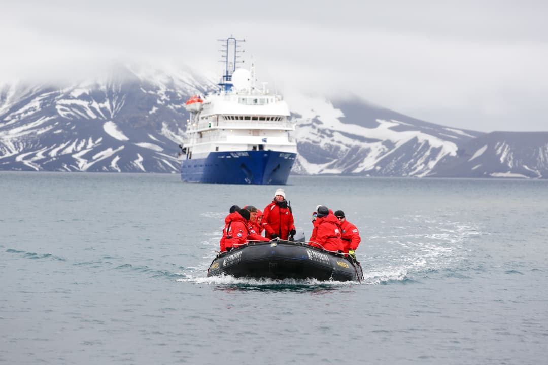 Sea Spirit Exterior With Zodiac ©Poseidon Expeditions, John Bozinov